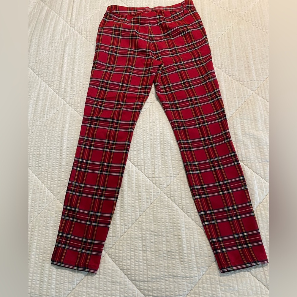 Tommy Hilfiger Women's Printed Pants Casual Red Plaid Ankle Skinny, size 2 - Picture 3 of 12